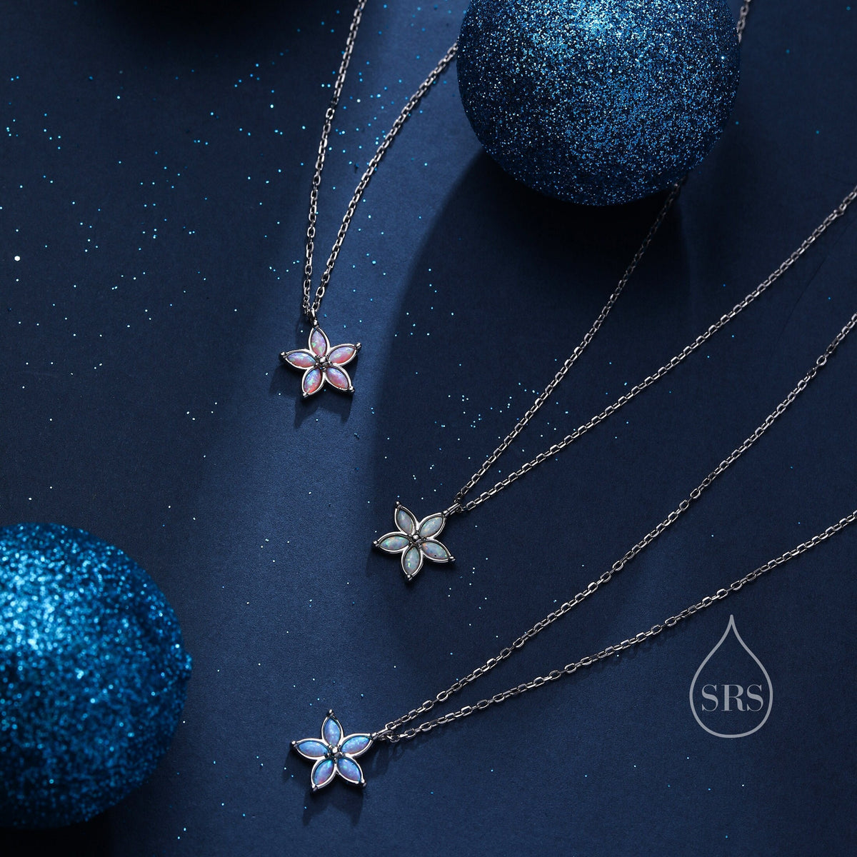 Opal Flower Pendant Necklace in Sterling Silver with Opal, Blue, White or Pink Opal, Opal Necklace, Forget me not Necklace