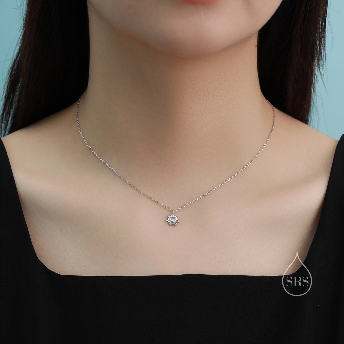 Tiny Moonstone Sun Pendant Necklace in Sterling Silver, Sun Necklace, Extra Tiny Sun Necklace, Lab Moonstone Sun Pendant, Celestial Jewelry