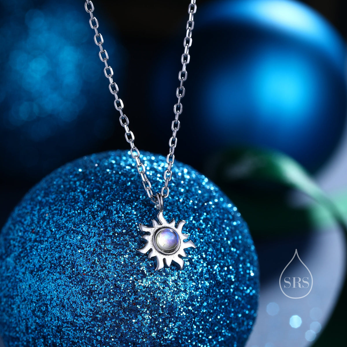 Tiny Moonstone Sun Pendant Necklace in Sterling Silver, Sun Necklace, Extra Tiny Sun Necklace, Lab Moonstone Sun Pendant, Celestial Jewelry