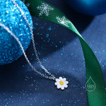 Sterling Silver Tiny Little Daisy Flower Pendant Necklace, Flower Necklace, Daisy Necklace, Enamel Flower Pendant Necklace