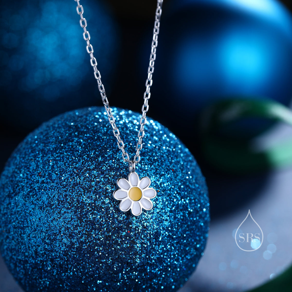 Sterling Silver Tiny Little Daisy Flower Pendant Necklace, Flower Necklace, Daisy Necklace, Enamel Flower Pendant Necklace