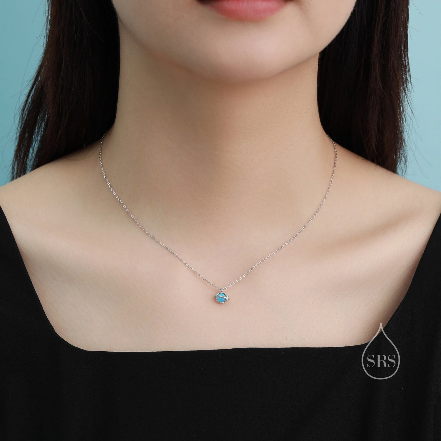 Tiny Planet Pendant Necklace in Sterling Silver with Opal or Moonstone, Silver or Gold, Opal Saturn Necklace, Space Necklace