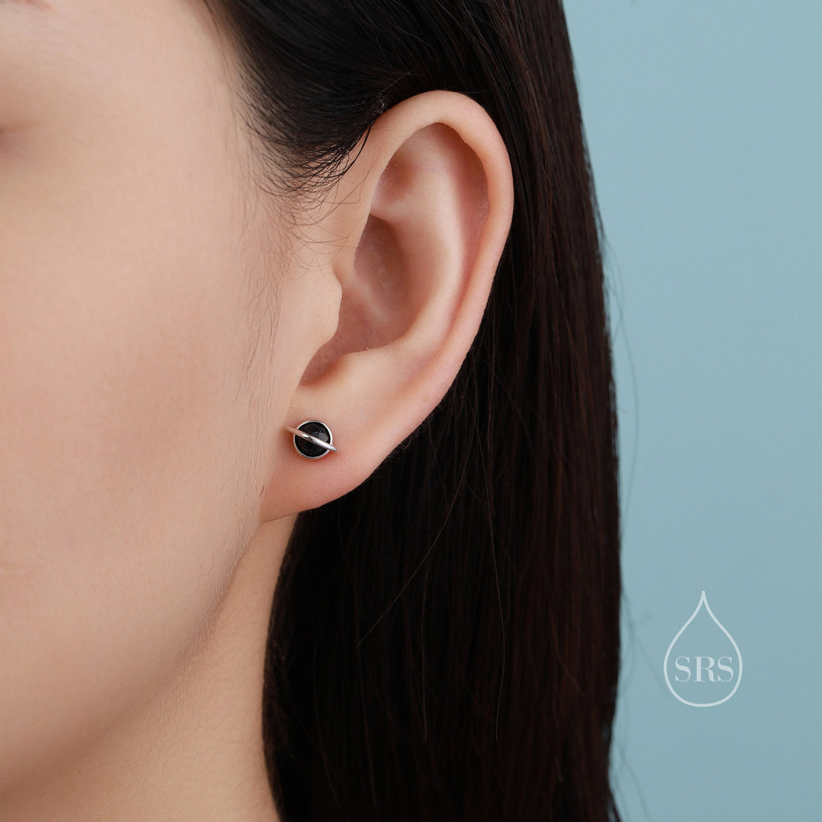 Genuine Mother of Pearl Planet Stud Earrings in Sterling Silver, Mother of Pearl Planet Earrings, Opal Saturn Earrings