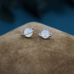 Genuine Mother of Pearl Planet Stud Earrings in Sterling Silver, Mother of Pearl Planet Earrings, Opal Saturn Earrings
