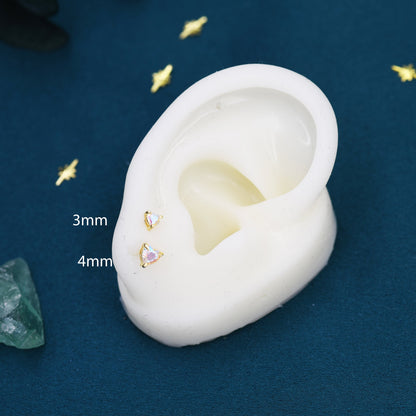 Aurora Borealis Heart Stud Earrings in Sterling Silver, Available in Three Sizes, AB CZ Heart Earrings, Aurora Colour Changing Heart Earring