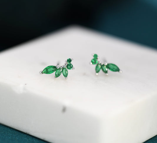 Emerald Green CZ Marquise Cluster Stud Earrings in Sterling Silver, Silver or Gold, Marquise Earrings, CZ Wing Earrings, Mini Crawler