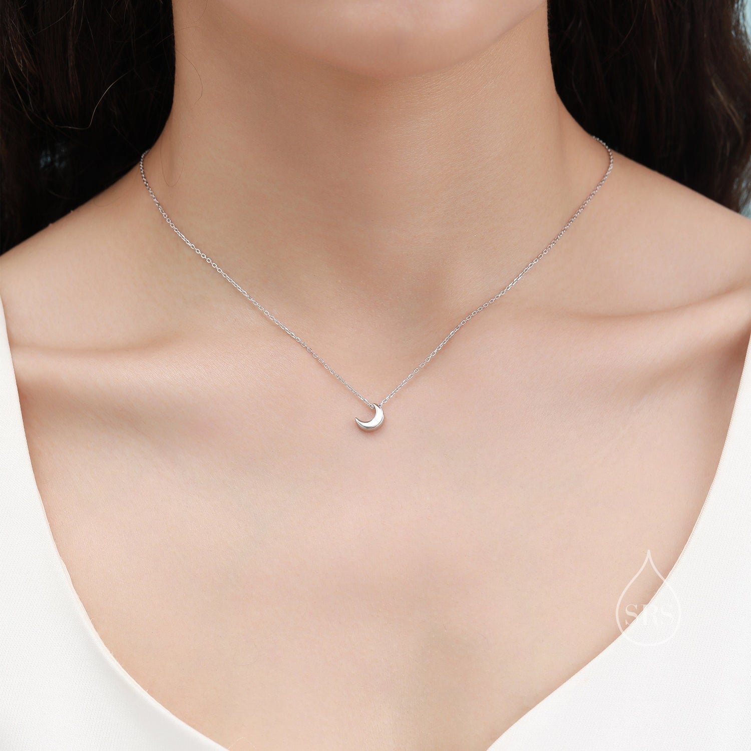 Sterling Silver Tiny Little Crescent Moon Pendant Necklace, Delicate Celestial Jewellery, Minimalist
