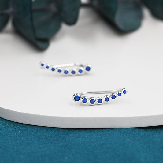 Sapphire Blue Pebble CZ Crawler Earrings in Sterling Silver, Silver or Gold, Dotted Ear Crawlers, Dots Crawler, Bobble Crawlers