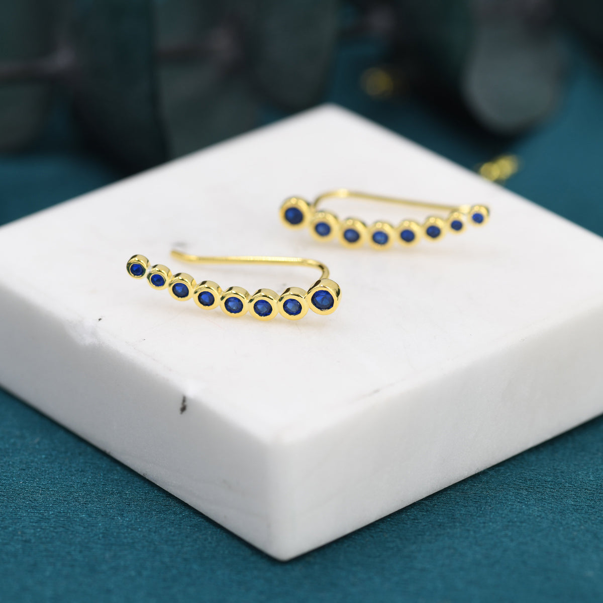 Sapphire Blue CZ Crawler Earrings