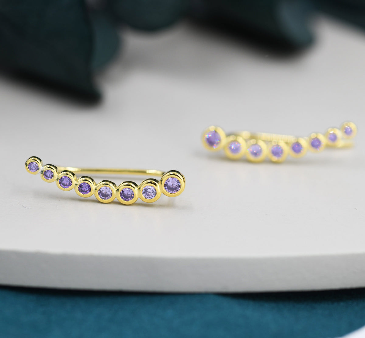 Amethyst Purple Pebble CZ Crawler Earrings in Sterling Silver, Silver or Gold, Dotted Ear Crawlers, Dots Crawler, Bobble Crawlers