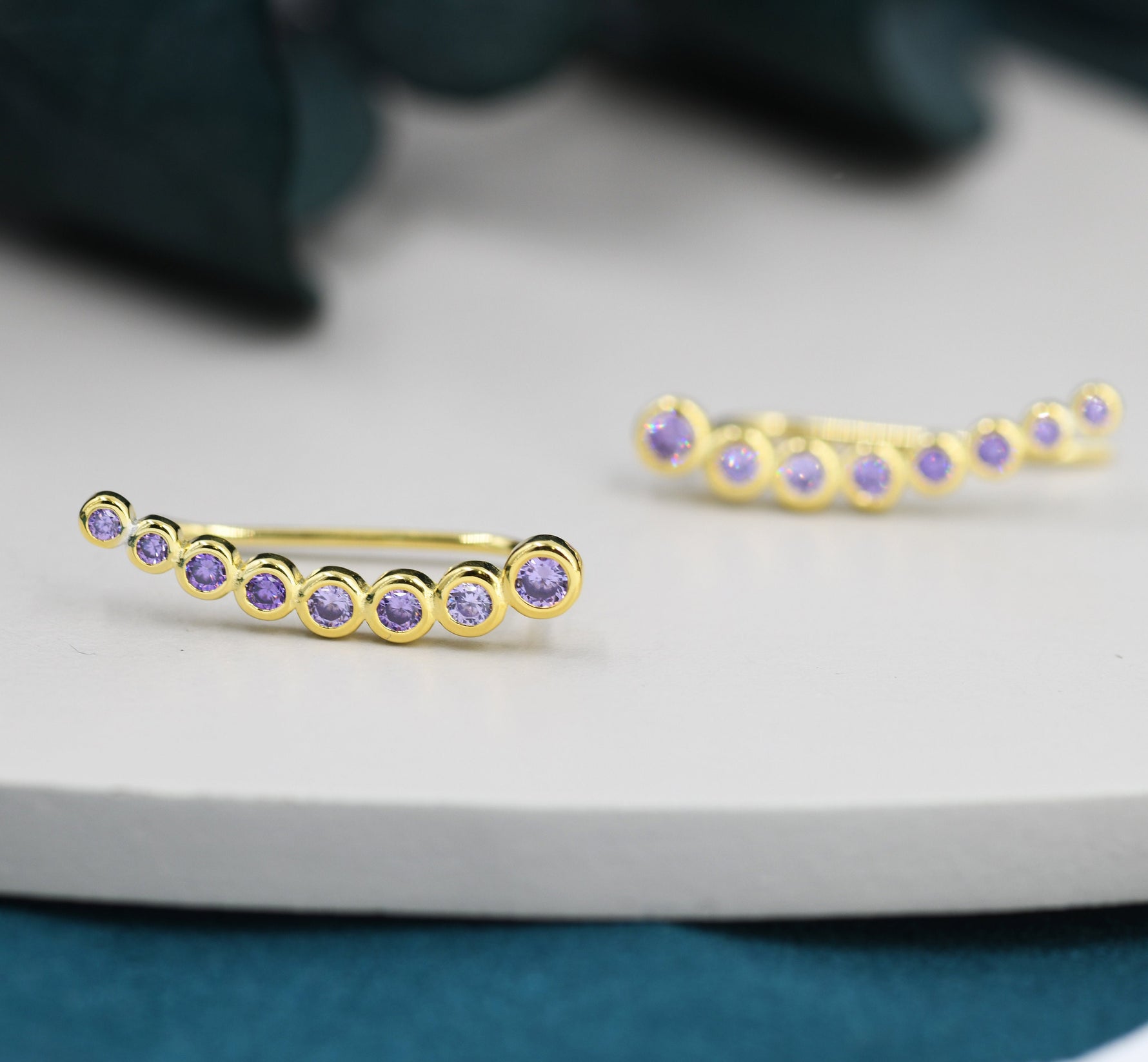 Amethyst Purple Pebble CZ Crawler Earrings in Sterling Silver, Silver or Gold, Dotted Ear Crawlers, Dots Crawler, Bobble Crawlers