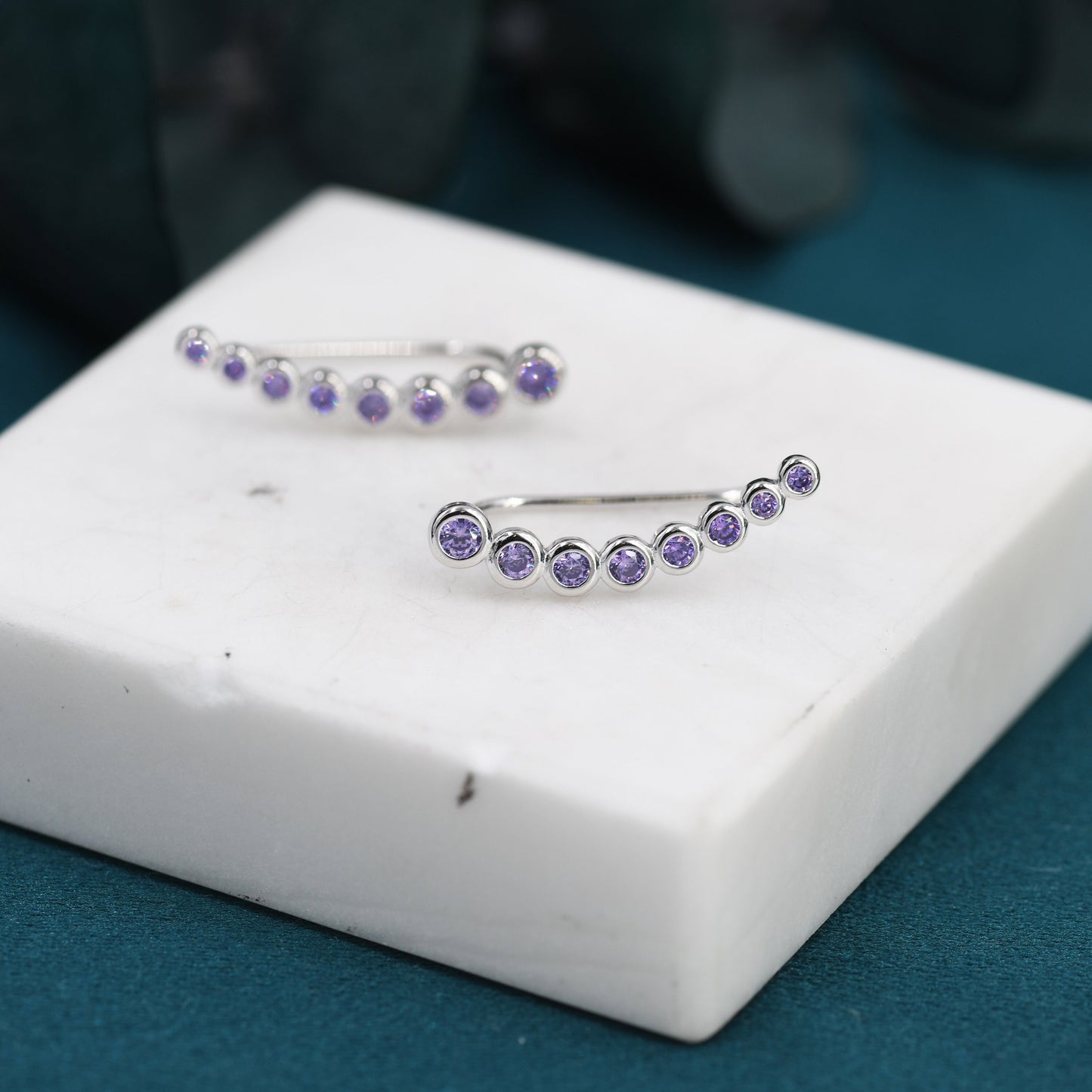 Amethyst Purple Pebble CZ Crawler Earrings in Sterling Silver, Silver or Gold, Dotted Ear Crawlers, Dots Crawler, Bobble Crawlers