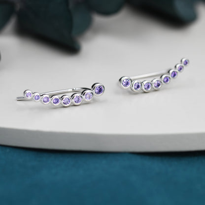 Amethyst Purple Pebble CZ Crawler Earrings in Sterling Silver, Silver or Gold, Dotted Ear Crawlers, Dots Crawler, Bobble Crawlers