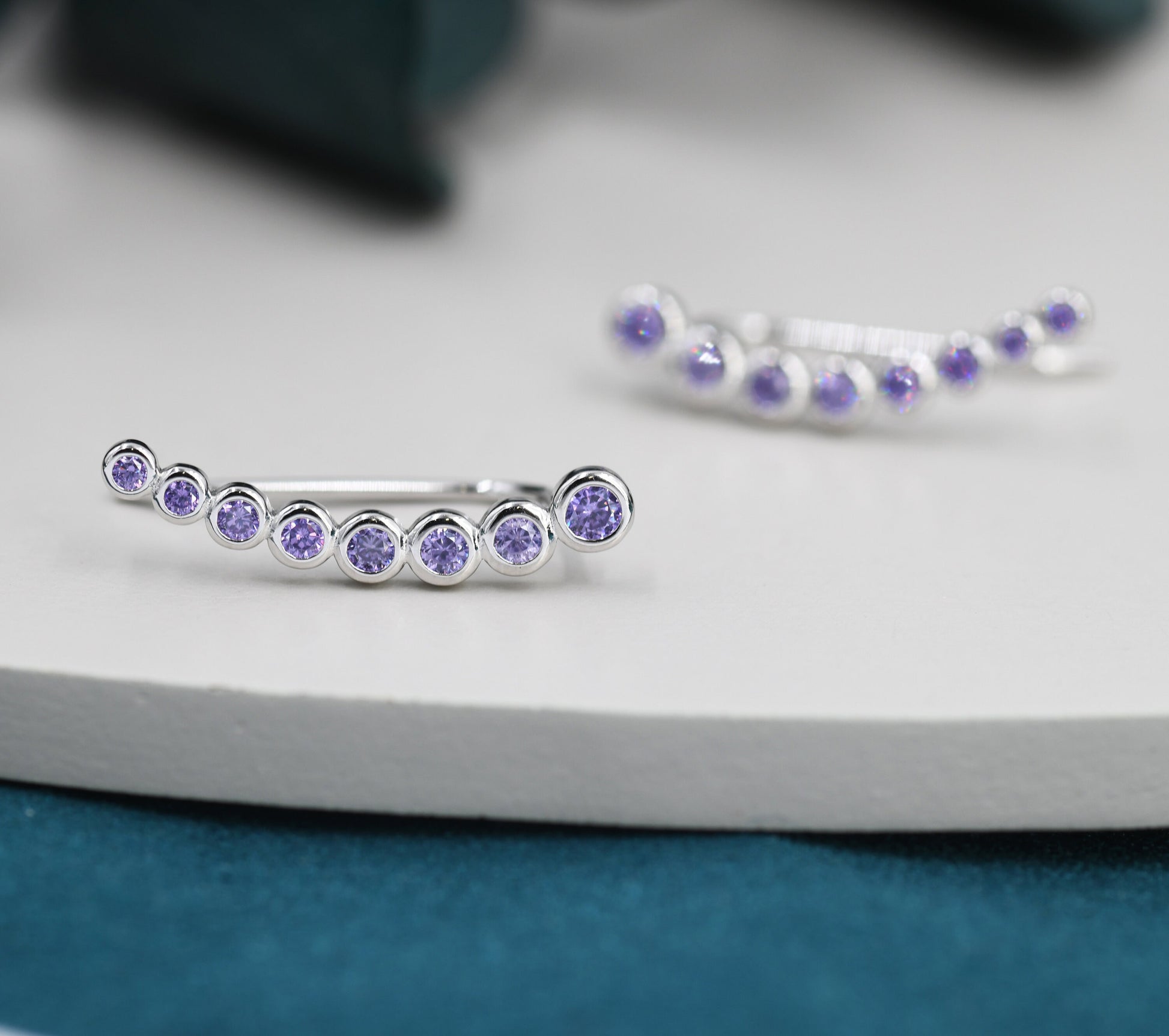 Amethyst Purple Pebble CZ Crawler Earrings in Sterling Silver, Silver or Gold, Dotted Ear Crawlers, Dots Crawler, Bobble Crawlers