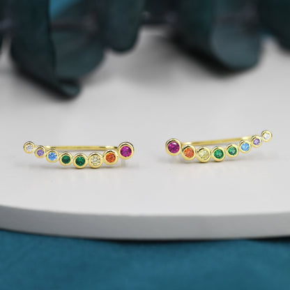 Rainbow Pebble CZ Crawler Earrings in Sterling Silver, Silver or Gold, Dotted Ear Crawlers, Dots Crawler, Bobble Crawlers