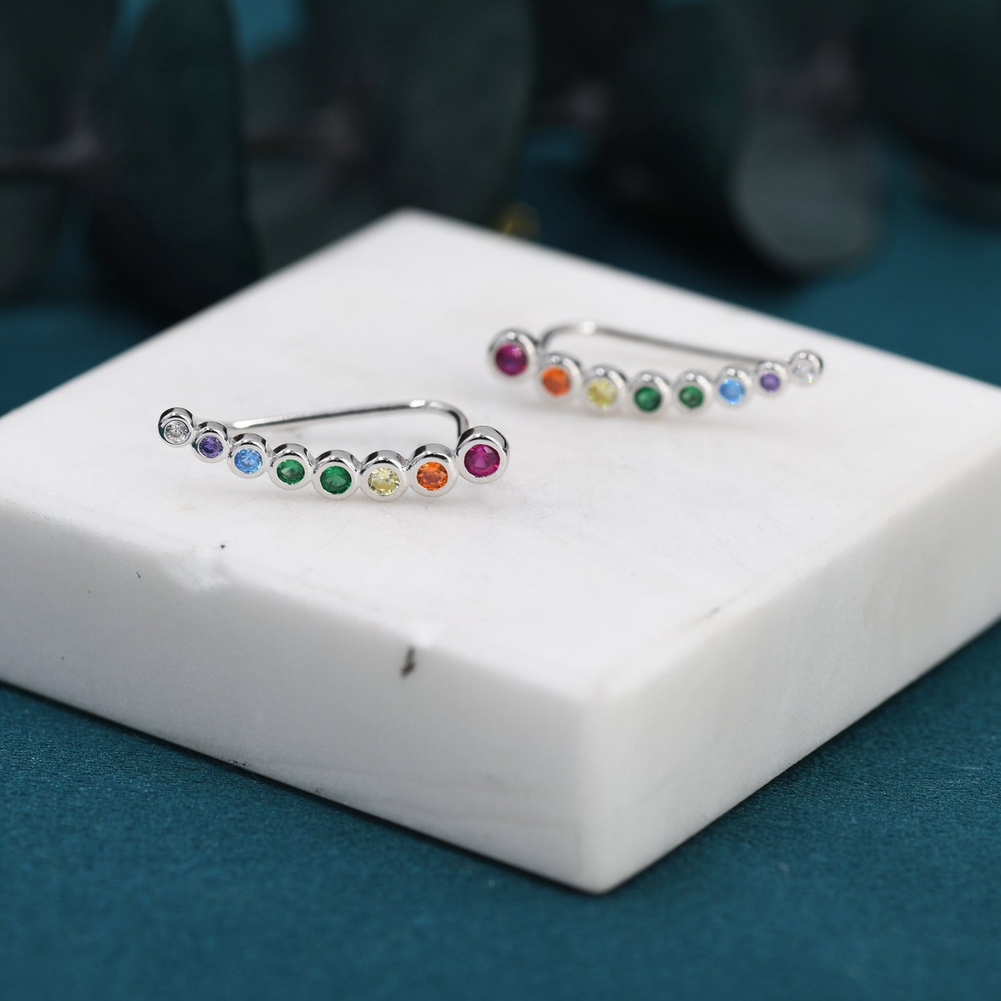 Rainbow Pebble CZ Crawler Earrings in Sterling Silver, Silver or Gold, Dotted Ear Crawlers, Dots Crawler, Bobble Crawlers