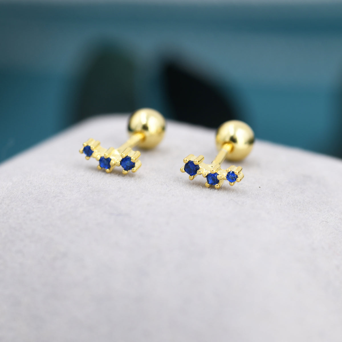 Tiny Blue CZ Trio 18G Screw Back Earrings