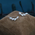 White Opal Marquise Crawler Earrings in Sterling Silver, Marquise Cluster Ear Climbers, Silver, Gold or Rose Gold, Lab Opal Earrings