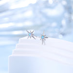 Opal Starburst Stud Earrings in Sterling Silver, North Star Earrings with Blue Opal, Silver or Gold, Sunburst Earrings