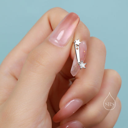 Double Star Ear Jacket in Sterling Silver, Two Star CZ Earrings in Sterling Silver, Silver, Gold or Rose Gold, Front and Back Earrings