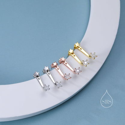 Double Star Ear Jacket in Sterling Silver, Two Star CZ Earrings in Sterling Silver, Silver, Gold or Rose Gold, Front and Back Earrings