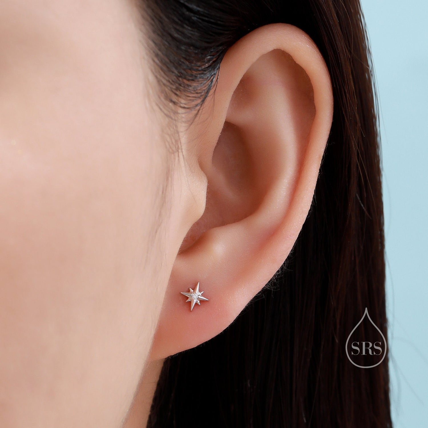 Tiny CZ Starburst 18G Screw Back Earrings in Sterling Silver