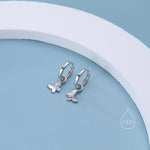 Sterling Silver Butterfly Huggie Hoops, Detachable Butterfly Hoop Earrings, Dainty Butterfly Dangle Earrings, Butterfly Earrings