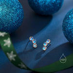 Sterling Silver Moonstone Trio Stud Earrings, Three Moonstone Earrings, Mermaid Colour Earrings, Simulated Moonstone Glass Earrings