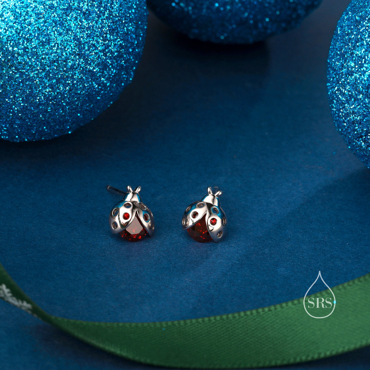 Tiny CZ Labybird Stud Earrings in Sterling Silver, Silver or Gold, Ladybug Earrings, Cute Red Ladybird Earrings