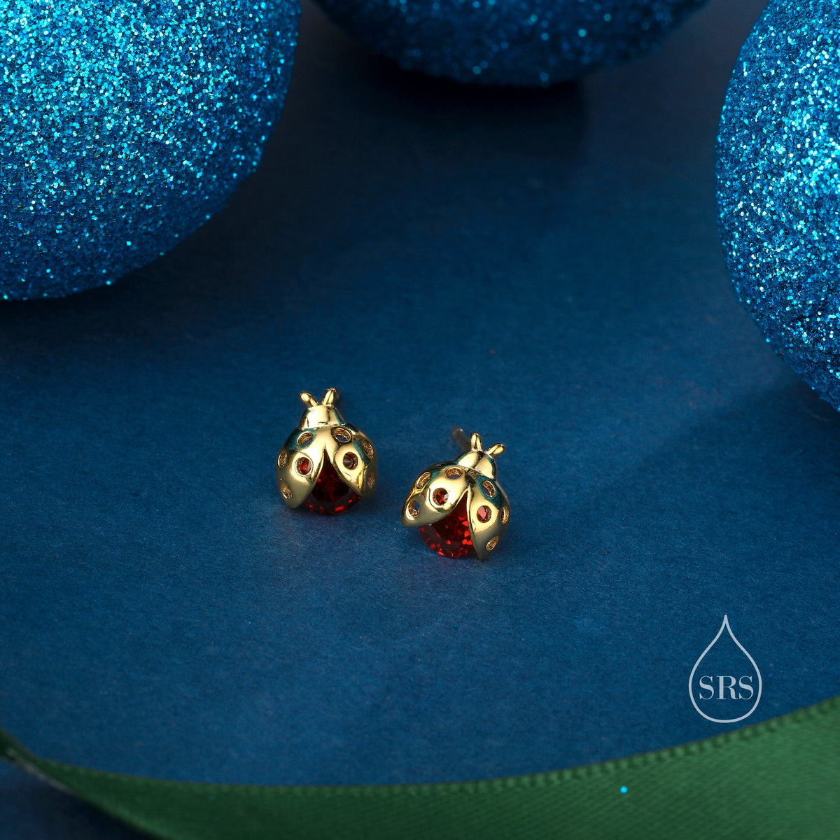 Tiny CZ Labybird Stud Earrings in Sterling Silver, Silver or Gold, Ladybug Earrings, Cute Red Ladybird Earrings