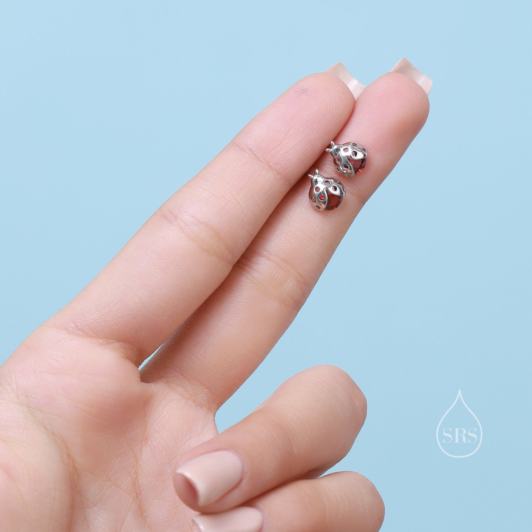 Tiny CZ Labybird Stud Earrings in Sterling Silver, Silver or Gold, Ladybug Earrings, Cute Red Ladybird Earrings