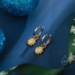 Sterling Silver Sunflower Huggie Hoops, Dainty Dangle Sunflower Earrings, Flower Hoops, Detachable and Interchangeable Hoops