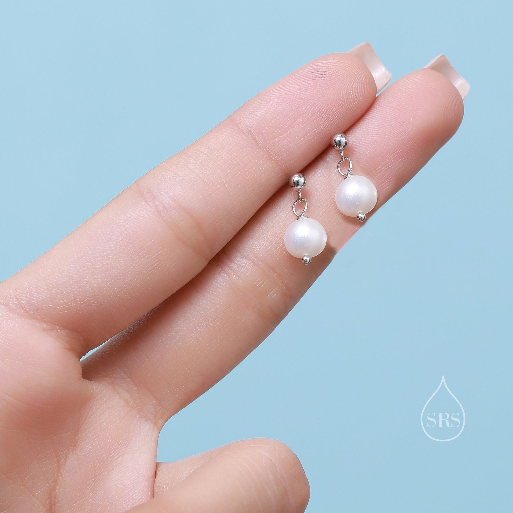 Genuine Freshwater Pearl Drop Earrings in Sterling Silver, Delicate Keshi Pearl Earrings, Pearl Stud Dangle Earrings