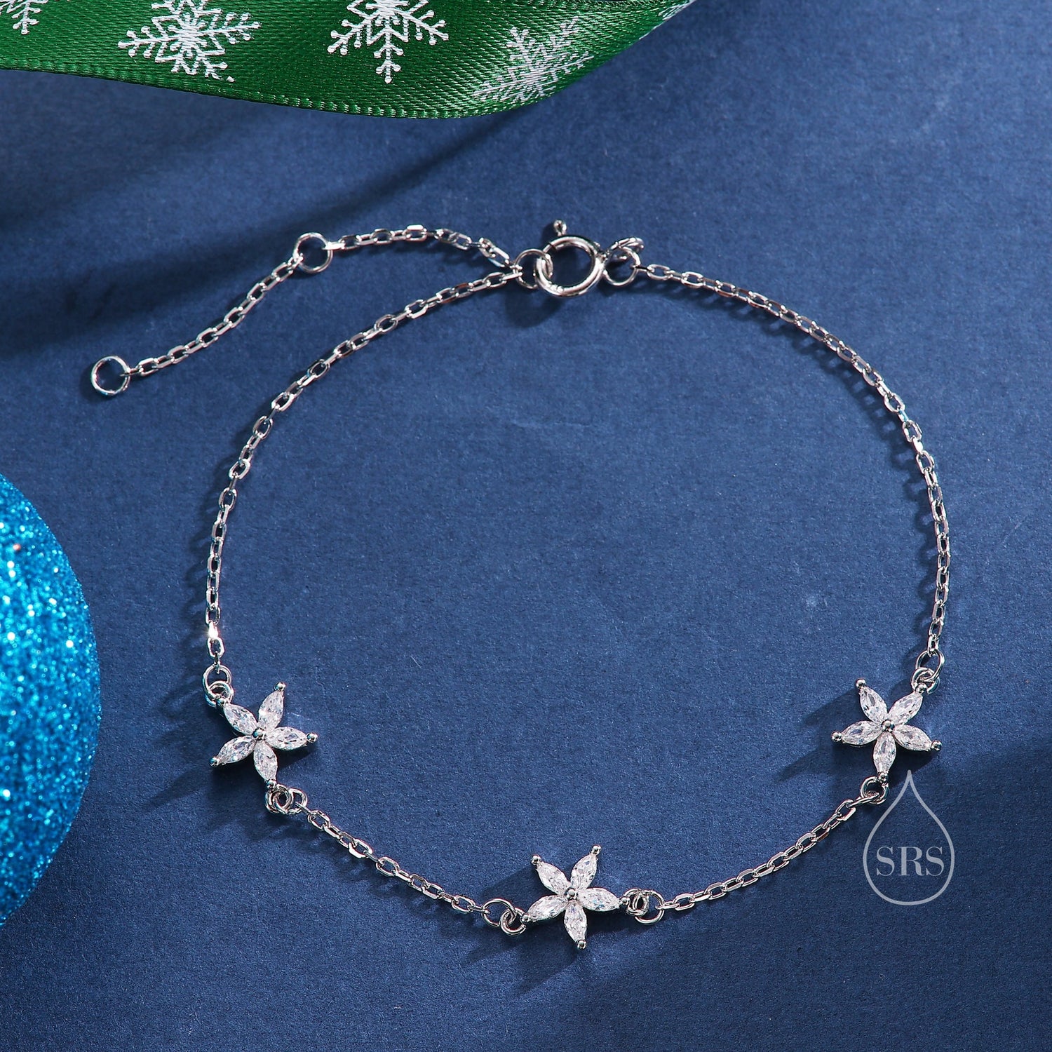 CZ Marquise Flower Charm Bracelet