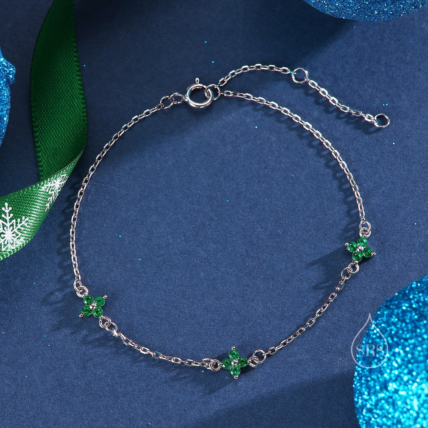 CZ Hydrangea Flower Trio Charm Bracelet