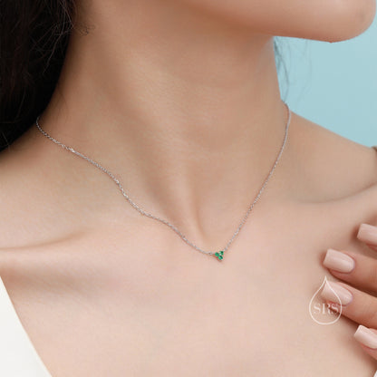 Extra Tiny Emerald Green CZ Trio Pendant Necklace in Sterling Silver, Available in Clear CZ or Green CZ, Silver or Gold,