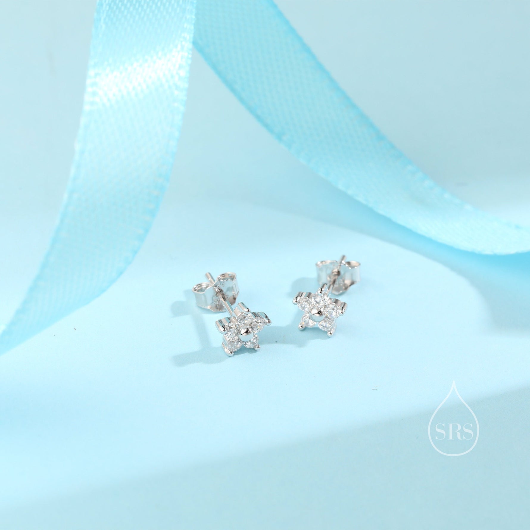 Tiny Flower CZ Stud Earrings in Sterling Silver, Forget Me Not Floral CZ Earrings, Silver, Gold and Rose Gold, Flower CZ Earrings
