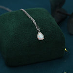 Droplet White Opal Pendant Necklace in Sterling Silver, Lab Opal Necklace, Pear Shape Opal Necklace, Fire Opal Necklace