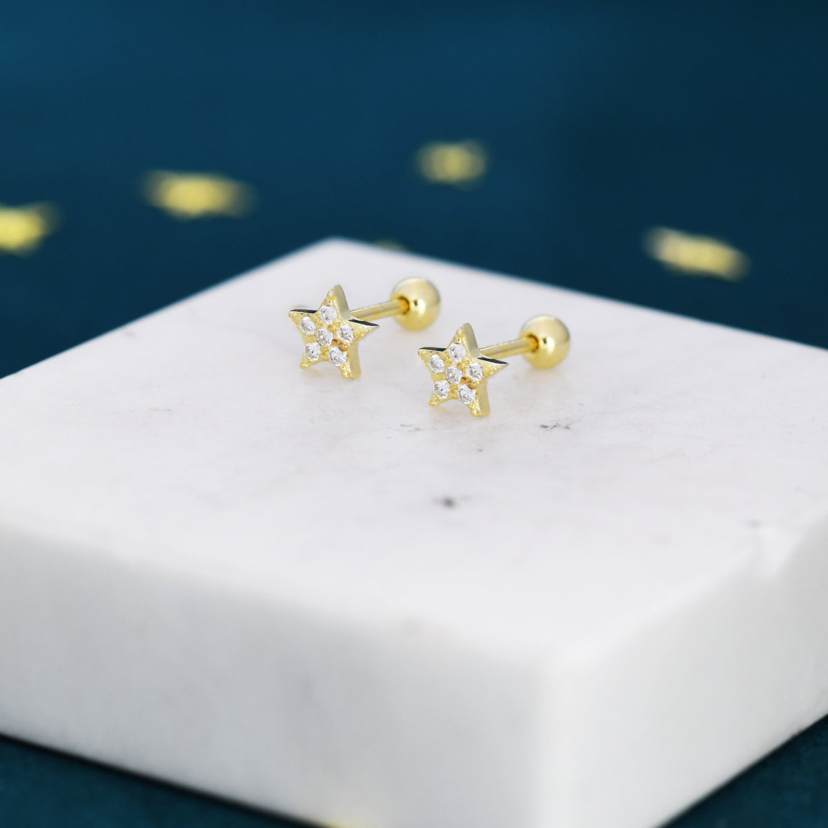 Tiny Star CZ Screw Back Earrings in Sterling Silver, Star CZ Earrings, Silver, Gold and Rose Gold, Flower CZ Earrings