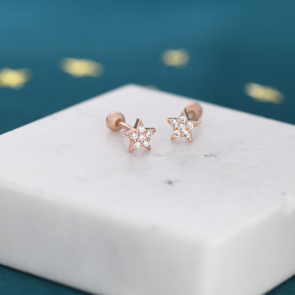 Tiny Star CZ Screw Back Earrings in Sterling Silver, Star CZ Earrings, Silver, Gold and Rose Gold, Flower CZ Earrings