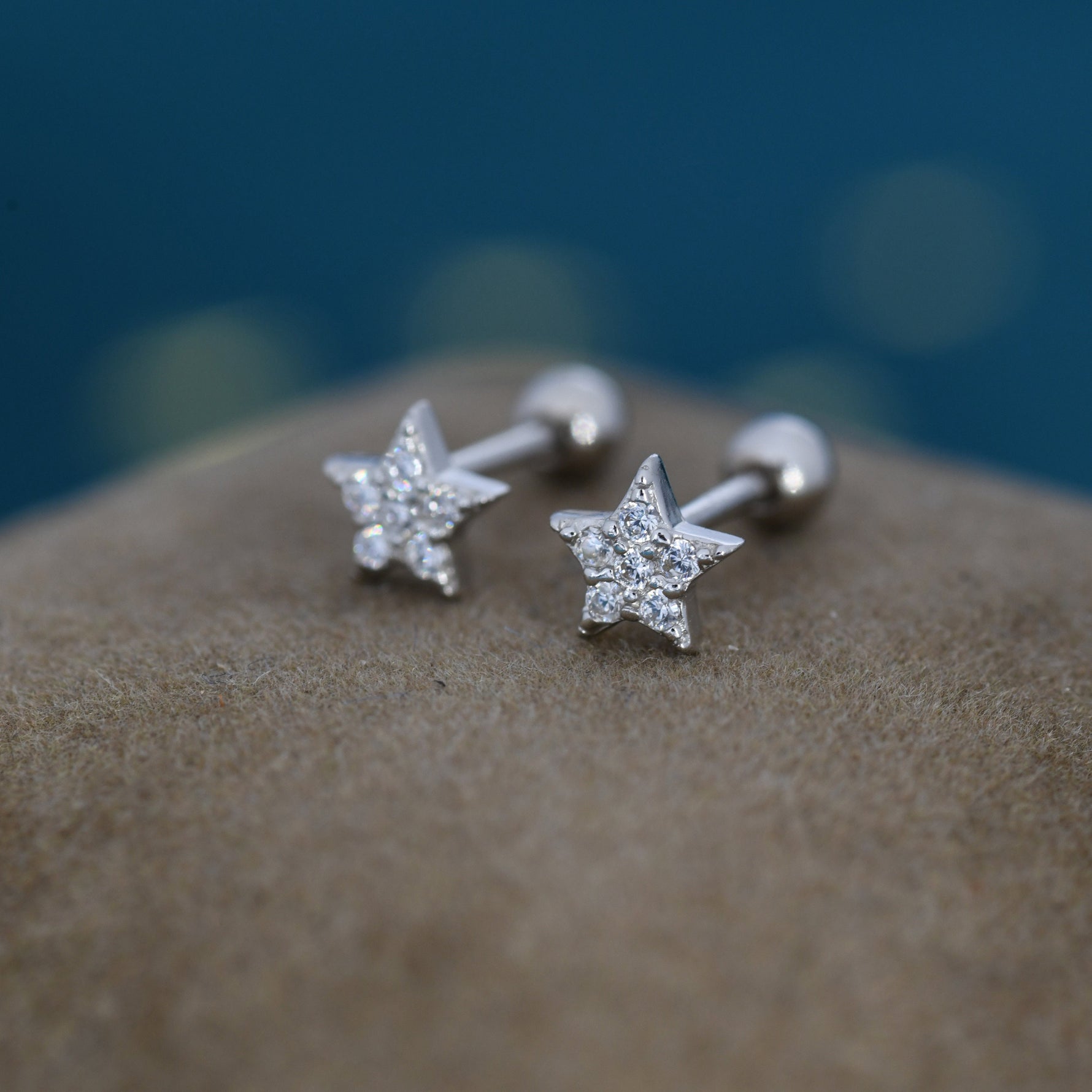 Tiny Star CZ Screw Back Earrings in Sterling Silver, Star CZ Earrings, Silver, Gold and Rose Gold, Flower CZ Earrings