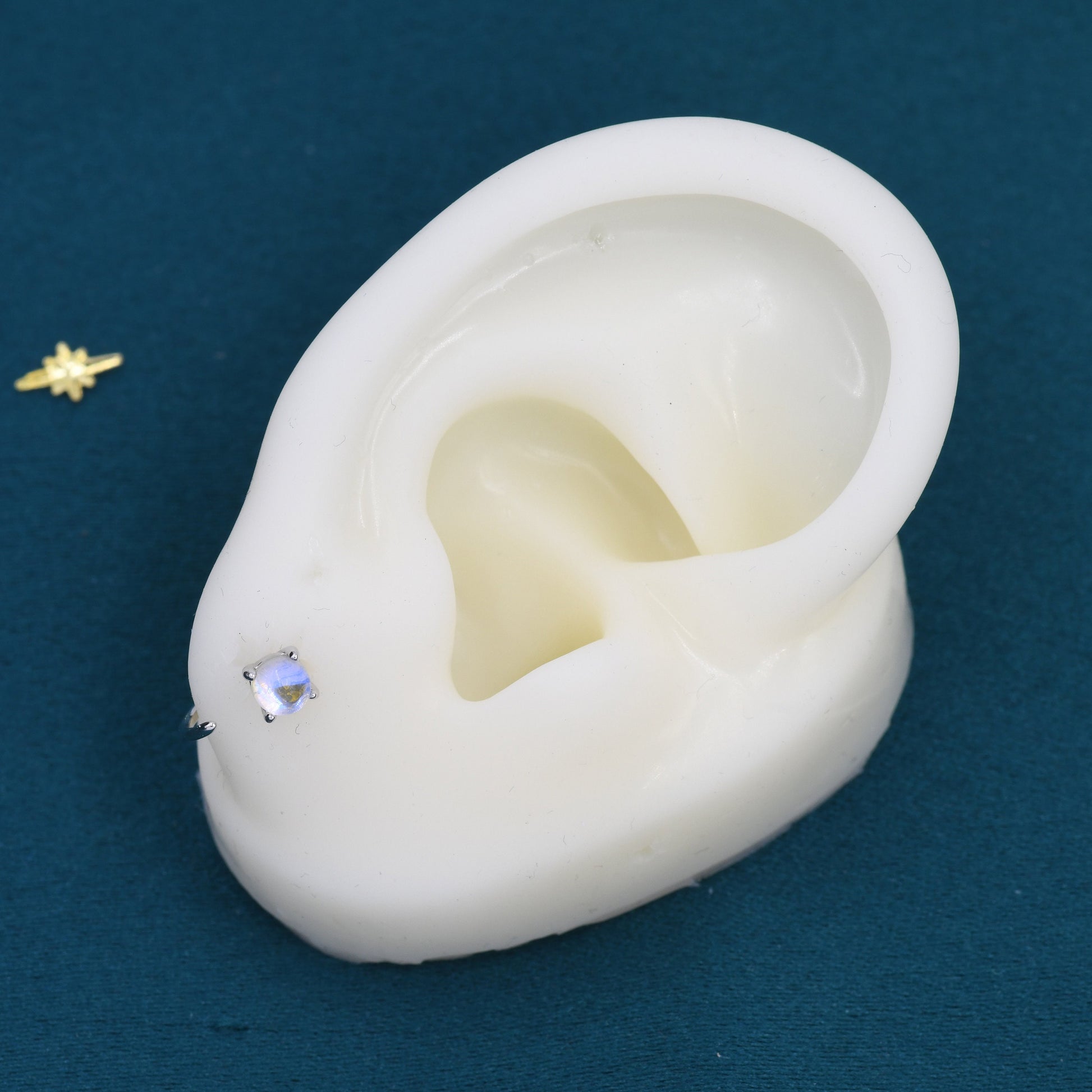 Colour Changing Crystal Huggie Hoop Threader Earrings in Sterling Silver, Simulated Moonstone, 4mm, Pull Through Open Hoops