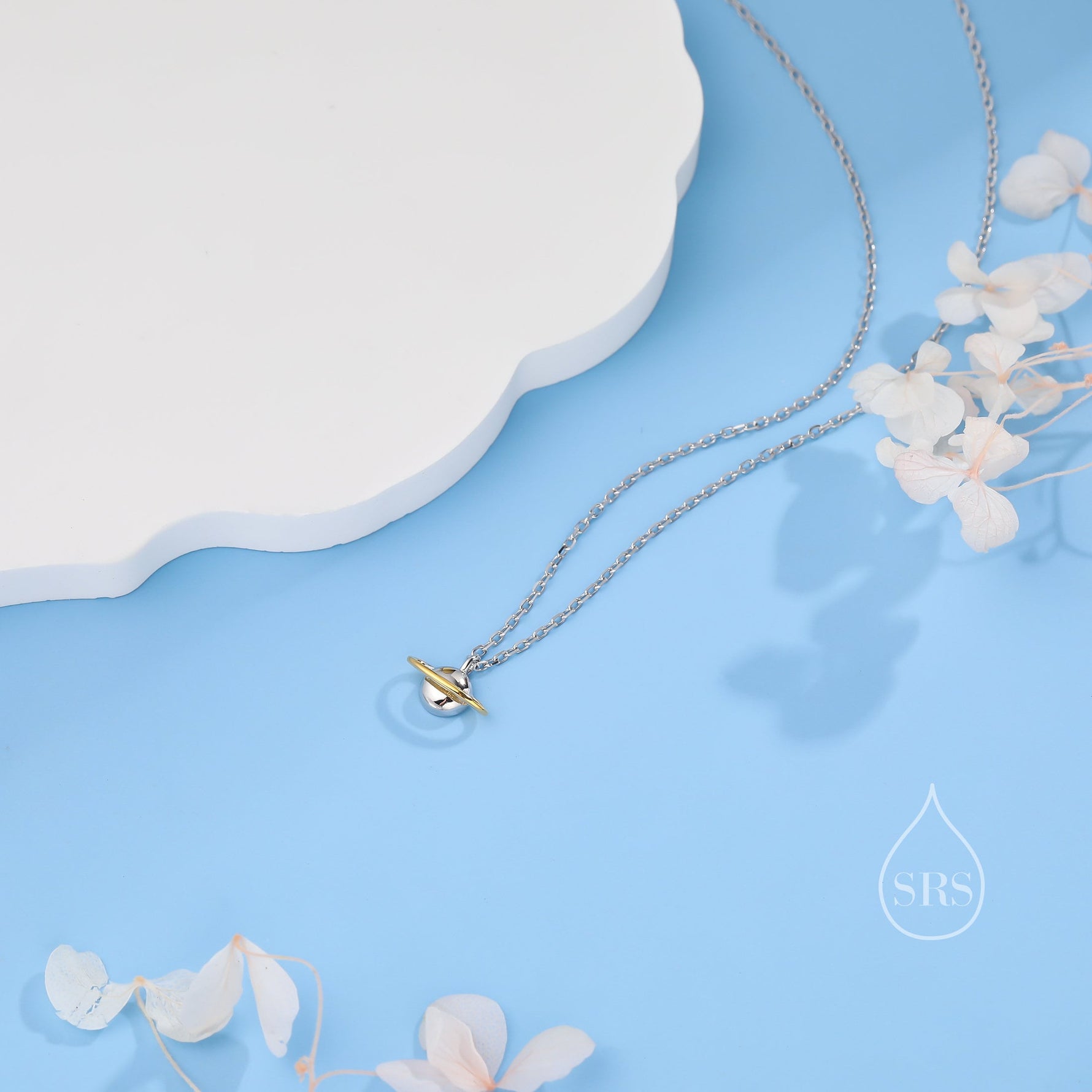 Tiny Little Planet Pendant Necklace in Sterling Silver, Saturn Necklace, Small Planet Necklace, Space Pendant