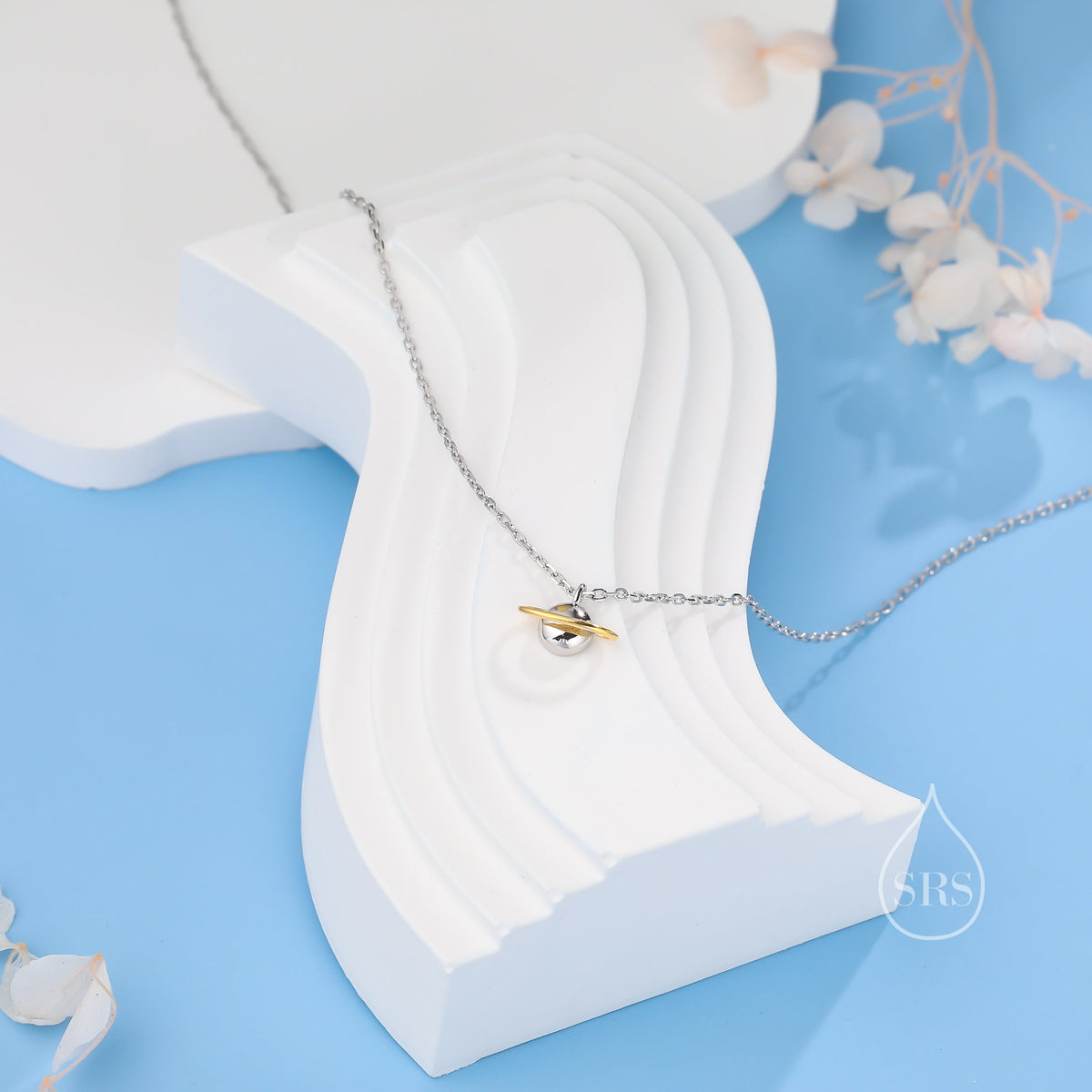 Tiny Little Planet Pendant Necklace in Sterling Silver, Saturn Necklace, Small Planet Necklace, Space Pendant