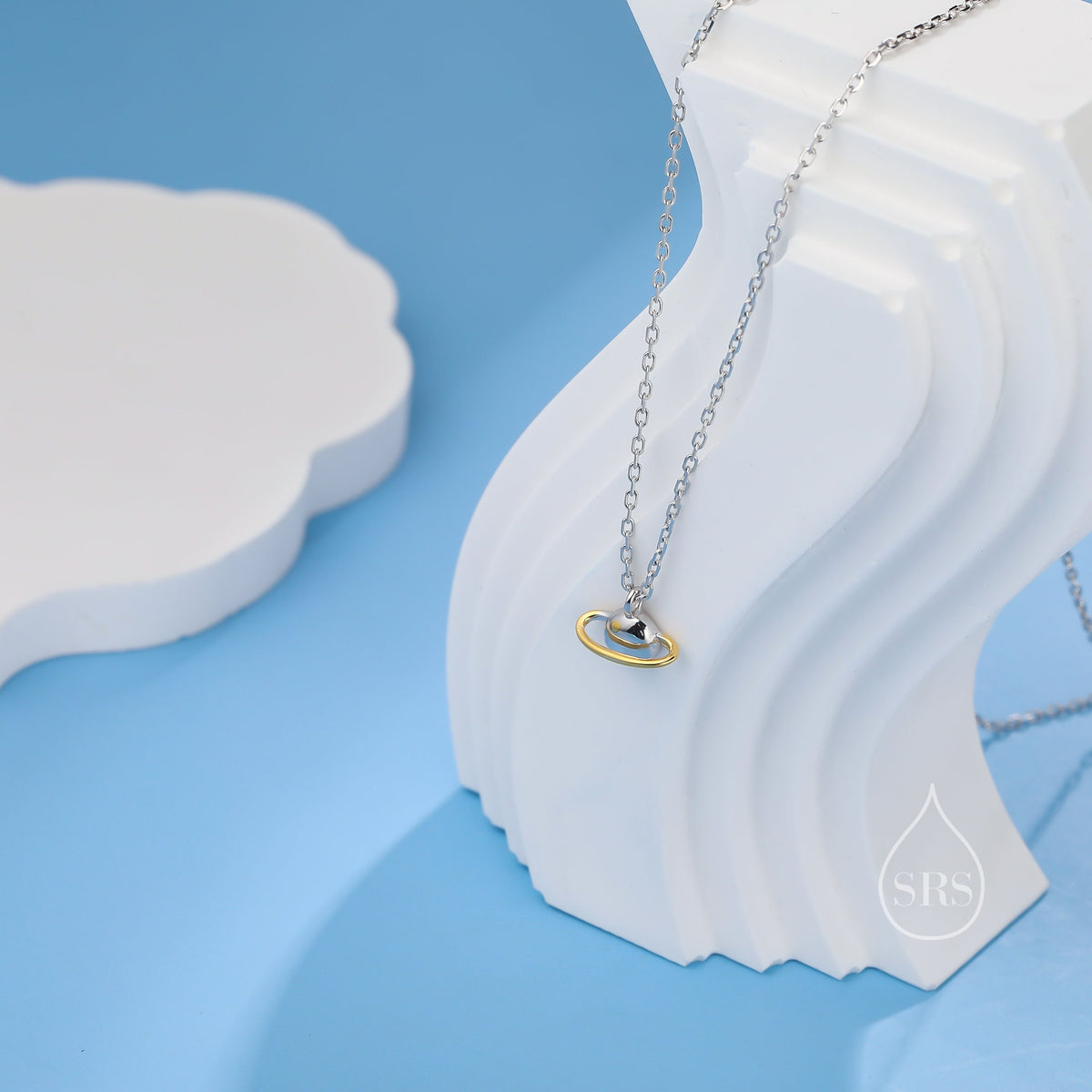 Tiny Little Planet Pendant Necklace in Sterling Silver, Saturn Necklace, Small Planet Necklace, Space Pendant