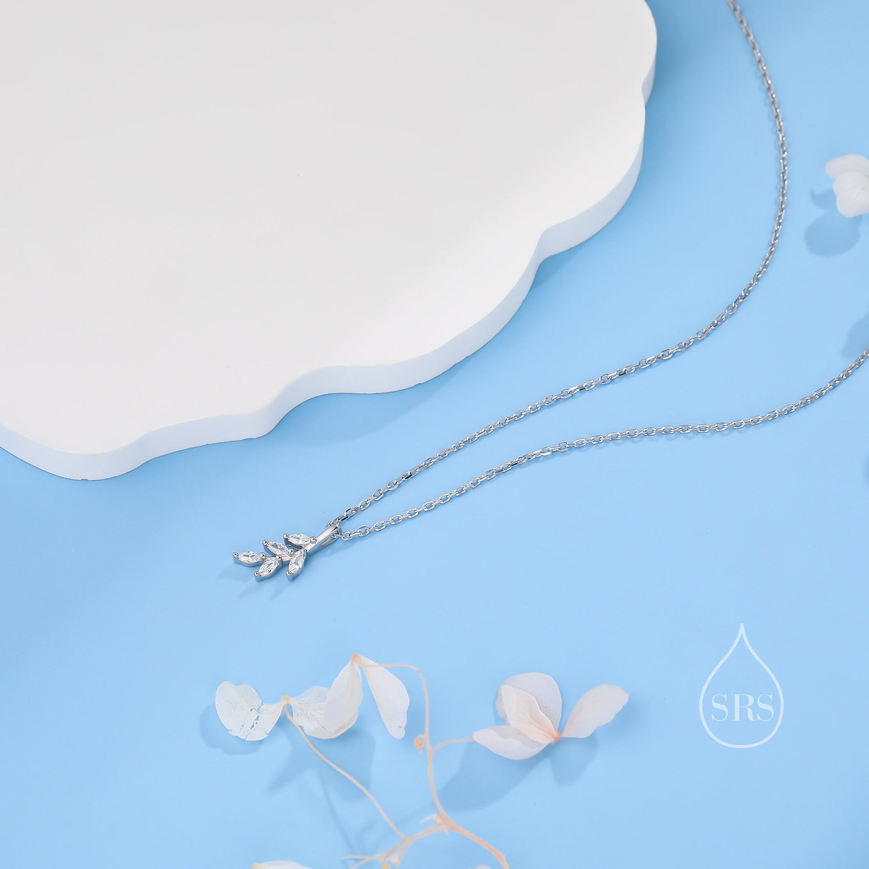 Tiny Little CZ Leaf Pendant Necklace in Sterling Silver, Green or Clear CZ, Olive Leaf Necklace, Olive Branch Necklace, Nature Inspired