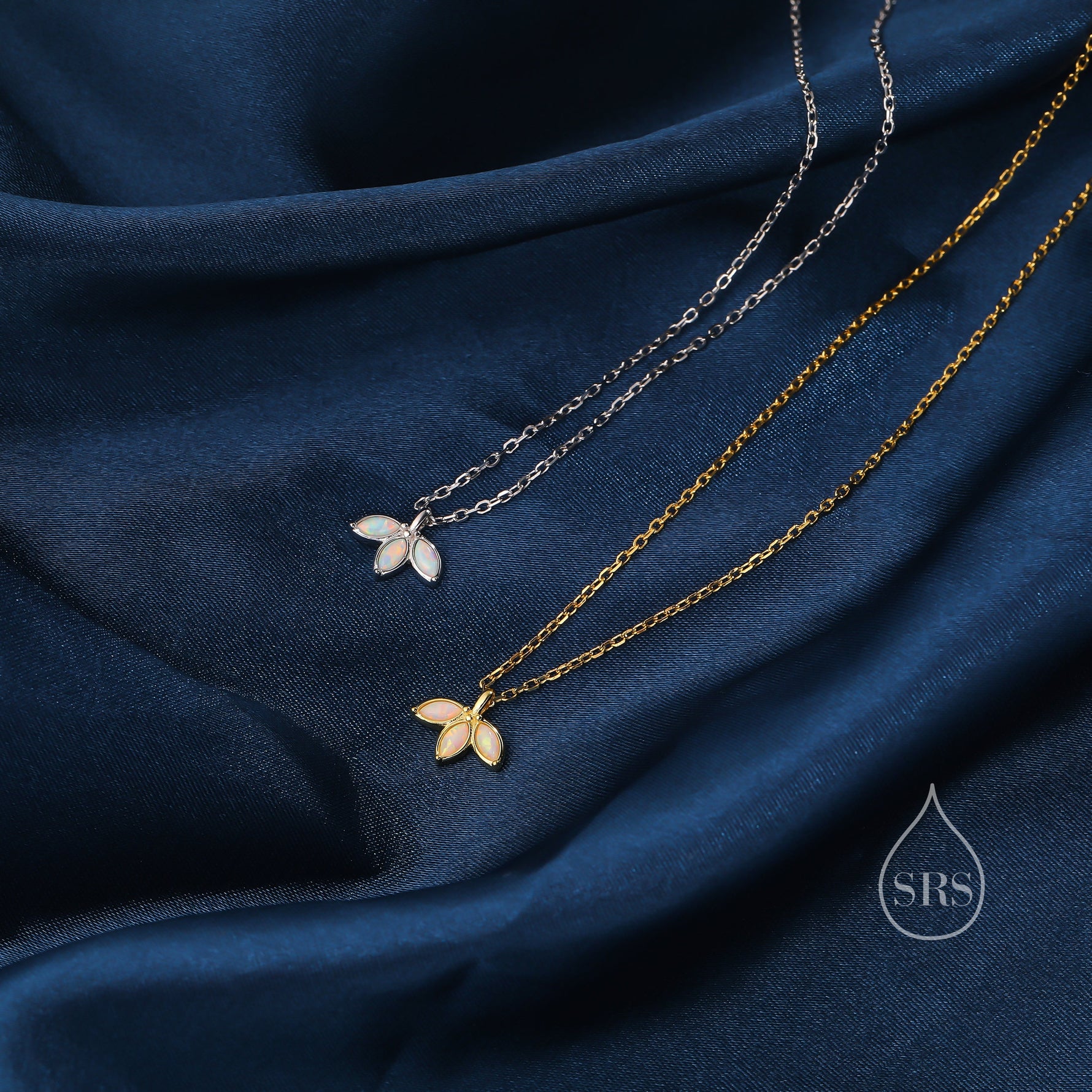 Extra Tiny White Opal Marquise Leaf Pendant Necklace in Sterling Silver, Silver or Gold, Opal Crown Necklace, Small Fire Opal Necklace