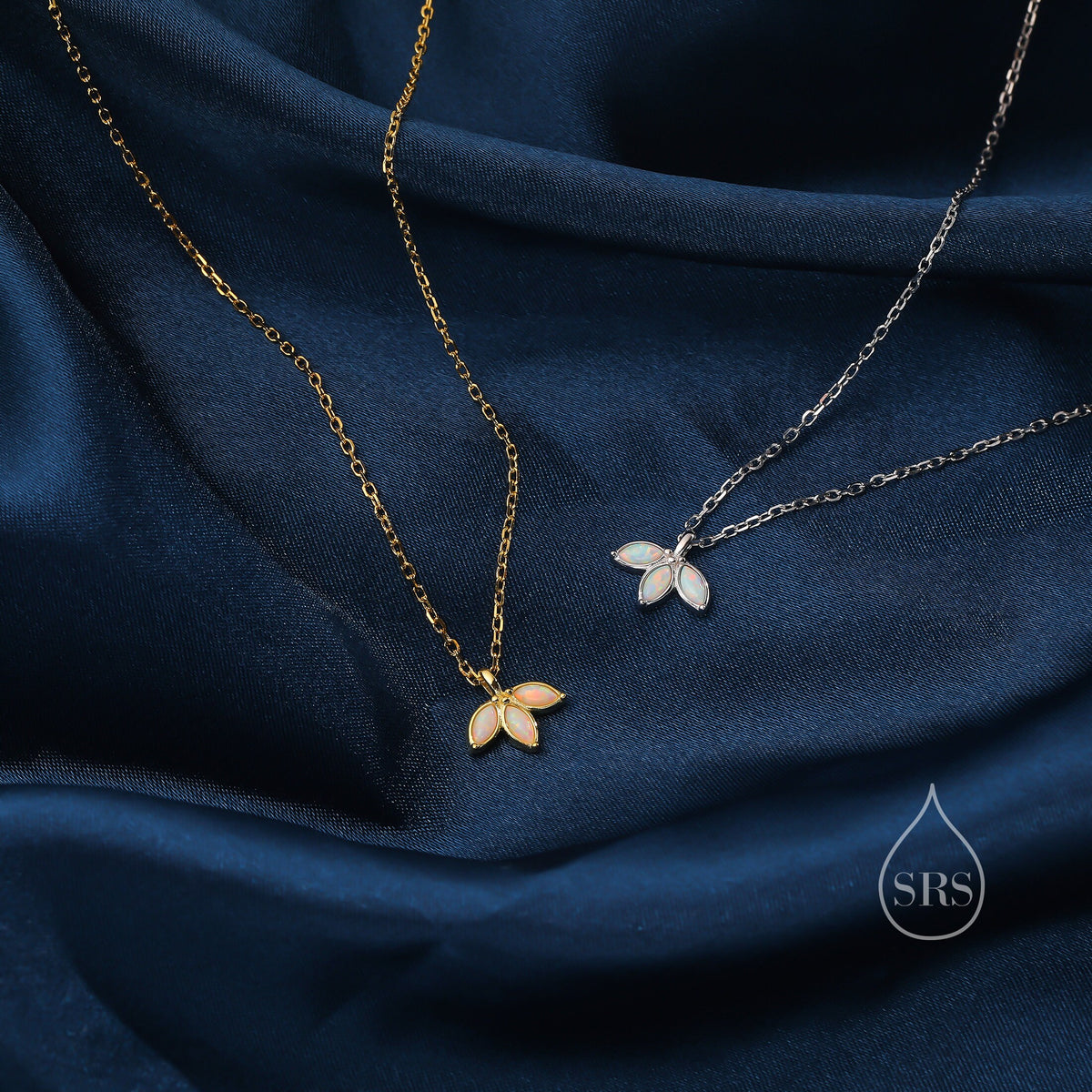 Extra Tiny White Opal Marquise Leaf Pendant Necklace in Sterling Silver, Silver or Gold, Opal Crown Necklace, Small Fire Opal Necklace