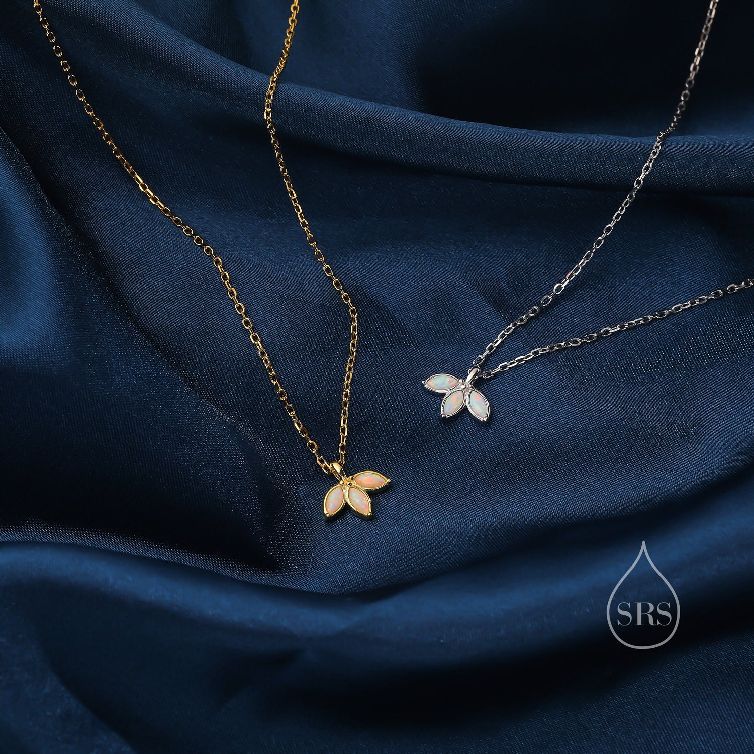 Extra Tiny White Opal Marquise Leaf Pendant Necklace in Sterling Silver, Silver or Gold, Opal Crown Necklace, Small Fire Opal Necklace