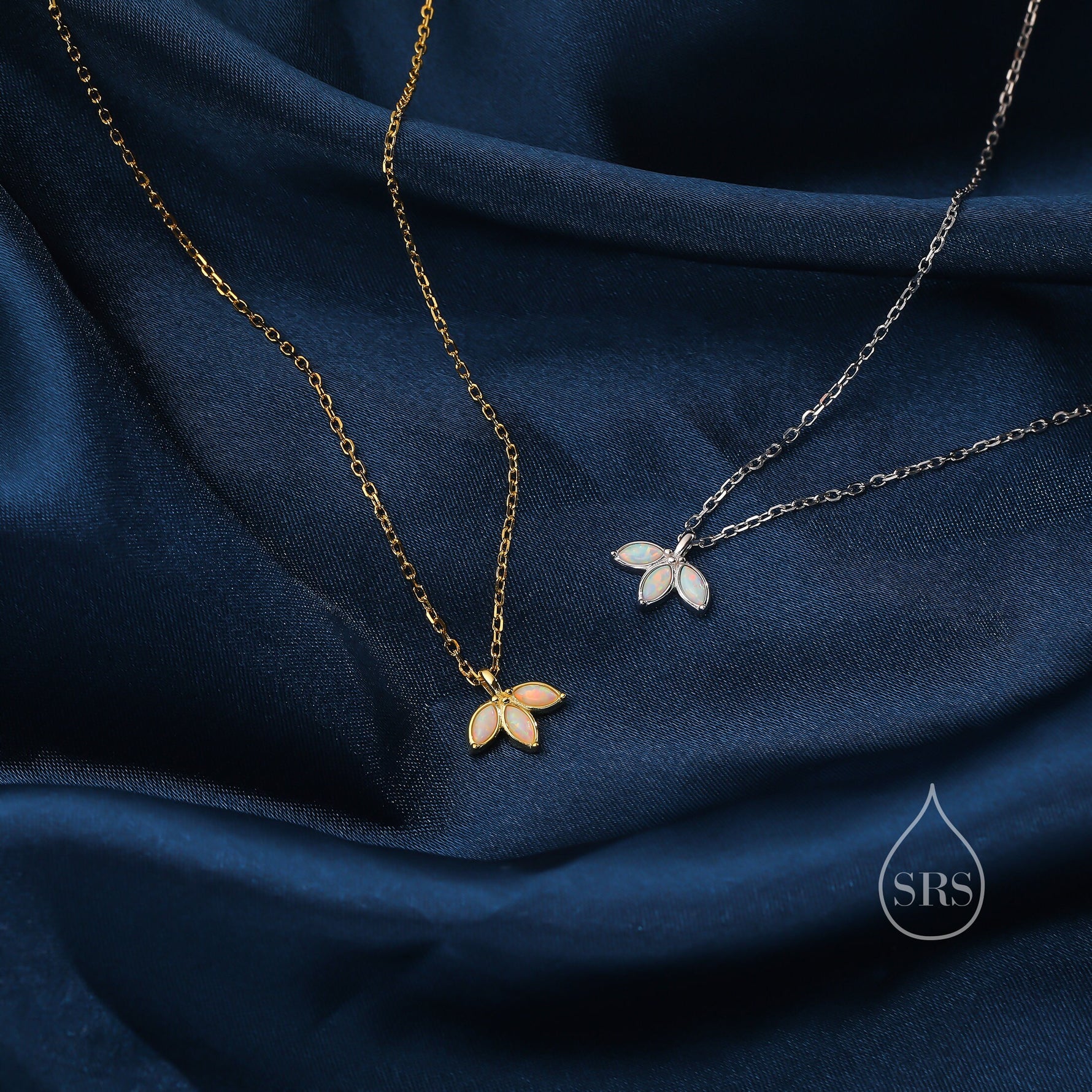 Extra Tiny White Opal Marquise Leaf Pendant Necklace in Sterling Silver, Silver or Gold, Opal Crown Necklace, Small Fire Opal Necklace